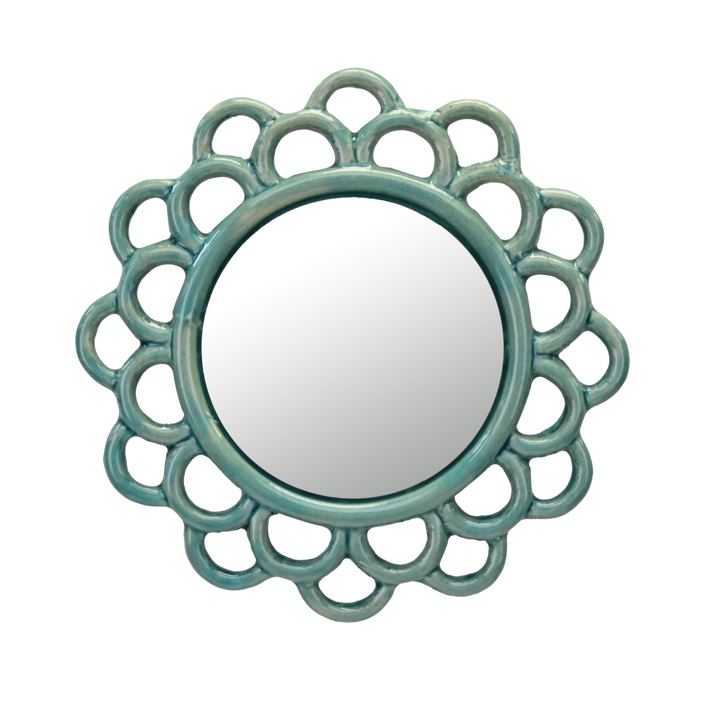 Antique Turquoise Ceramic Cutout 9" Round Wall Mirror