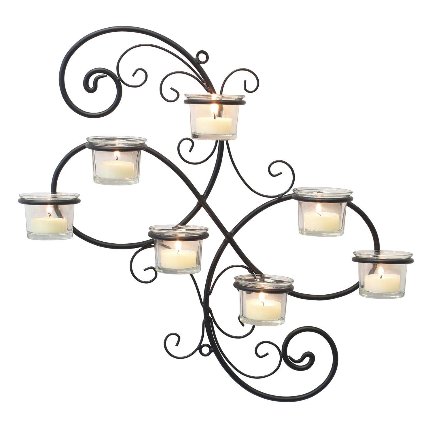 Modern Decorative Ivy Tea Light Candle Holder - Stonebriar Collection: Elegant Wall Sconce, 7 Glass Hurricanes