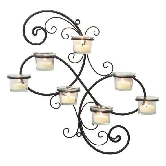 Modern Decorative Ivy Tea Light Candle Holder - Stonebriar Collection: Elegant Wall Sconce, 7 Glass Hurricanes