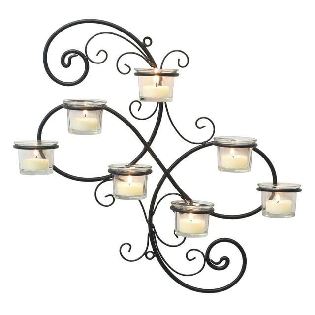 Modern Decorative Ivy Tea Light Candle Holder - Stonebriar Collection: Elegant Wall Sconce, 7 Glass Hurricanes