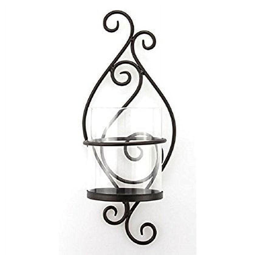 Elegant Black Metal Scrolled 18.5" Pillar Candle Wall Sconce