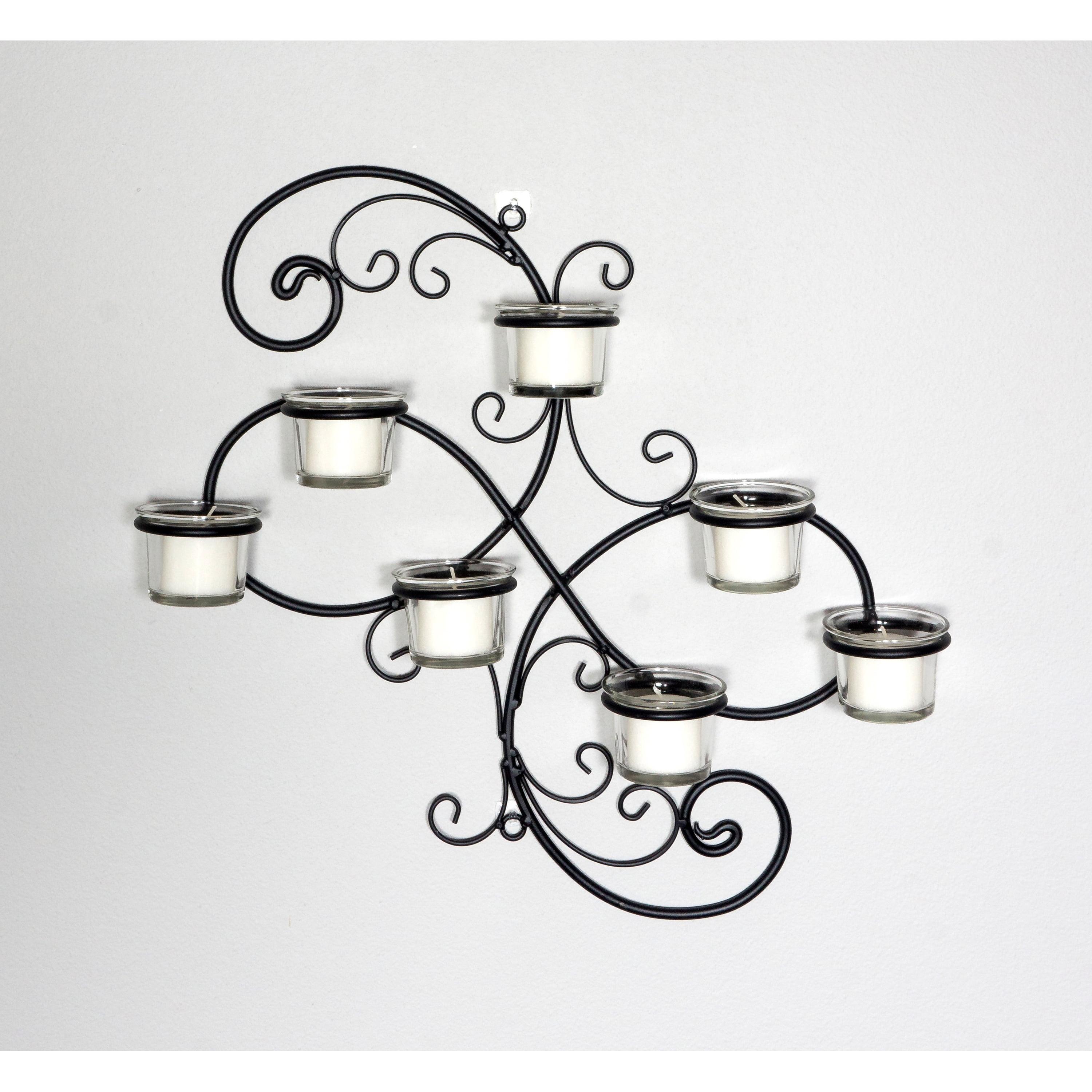 Modern Decorative Ivy Tea Light Candle Holder - Stonebriar Collection: Elegant Wall Sconce, 7 Glass Hurricanes