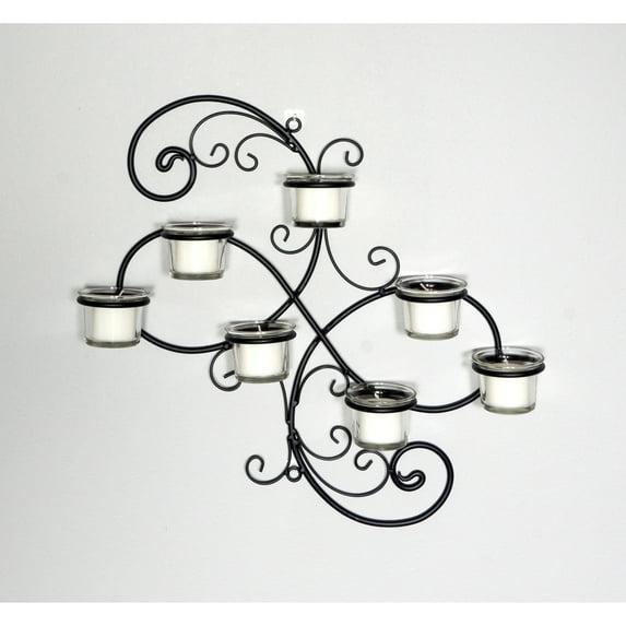 Modern Decorative Ivy Tea Light Candle Holder - Stonebriar Collection: Elegant Wall Sconce, 7 Glass Hurricanes