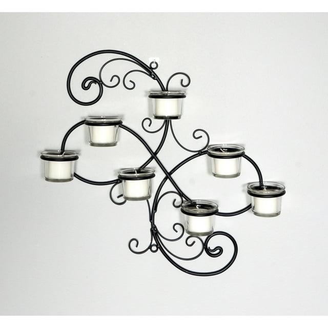 Modern Decorative Ivy Tea Light Candle Holder - Stonebriar Collection: Elegant Wall Sconce, 7 Glass Hurricanes