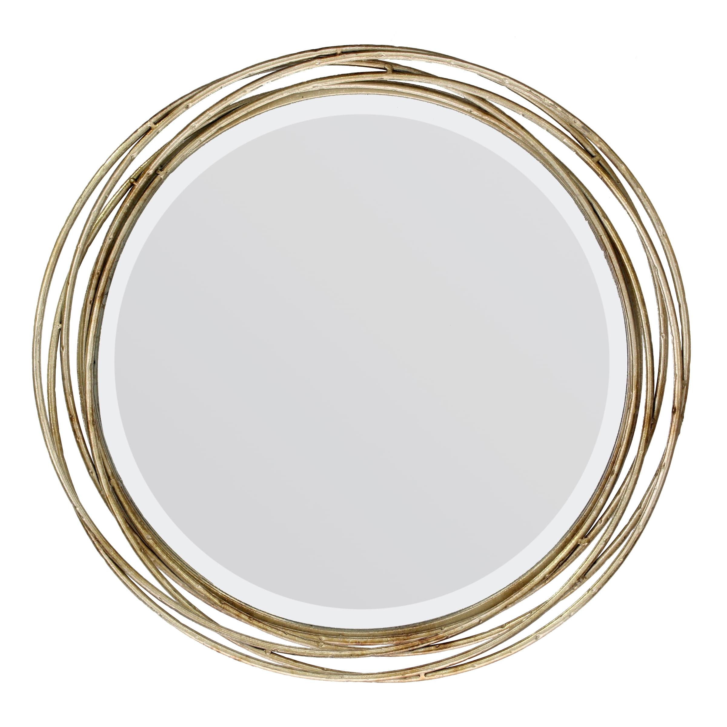 Antique Gold Round Metal Banded Wall Mirror