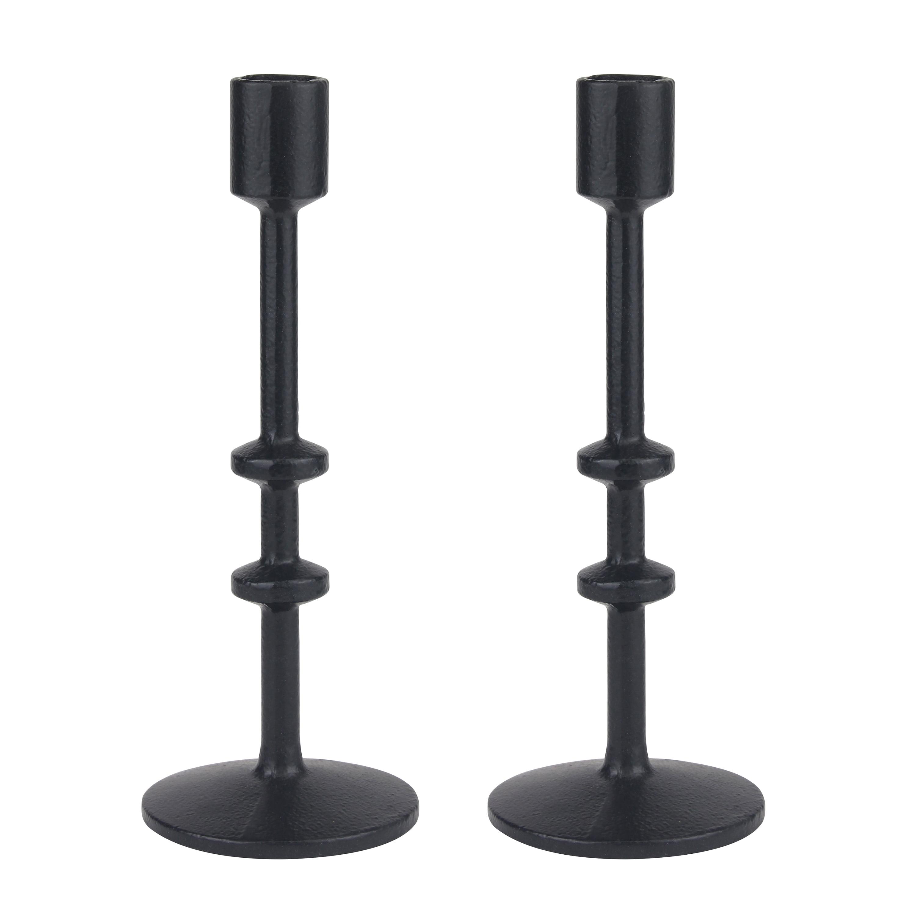 Elegant Black Cast Iron 9" Taper Candlestick Holder Duo