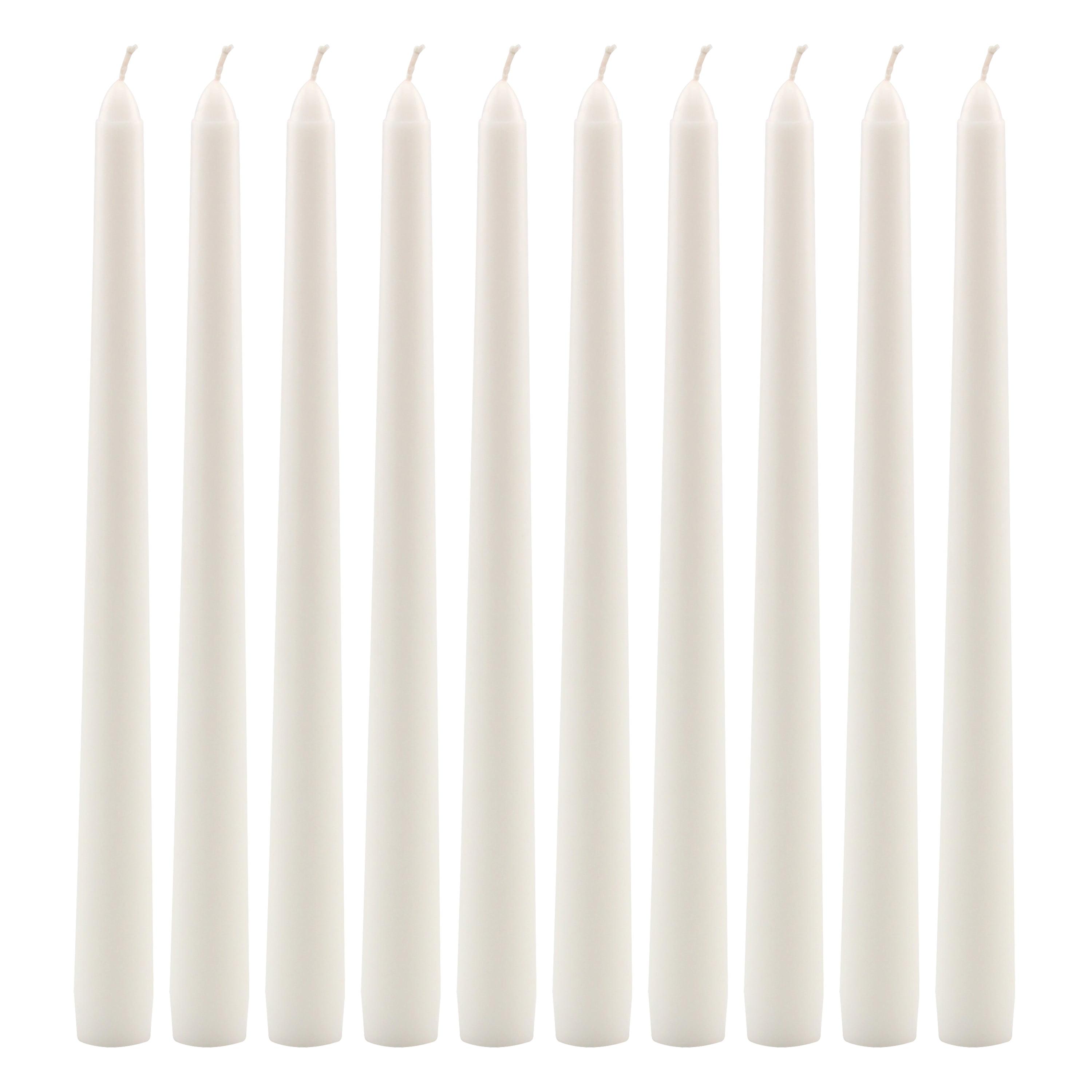 Elegant 10" White Paraffin Wax Taper Candles, 10-Pack