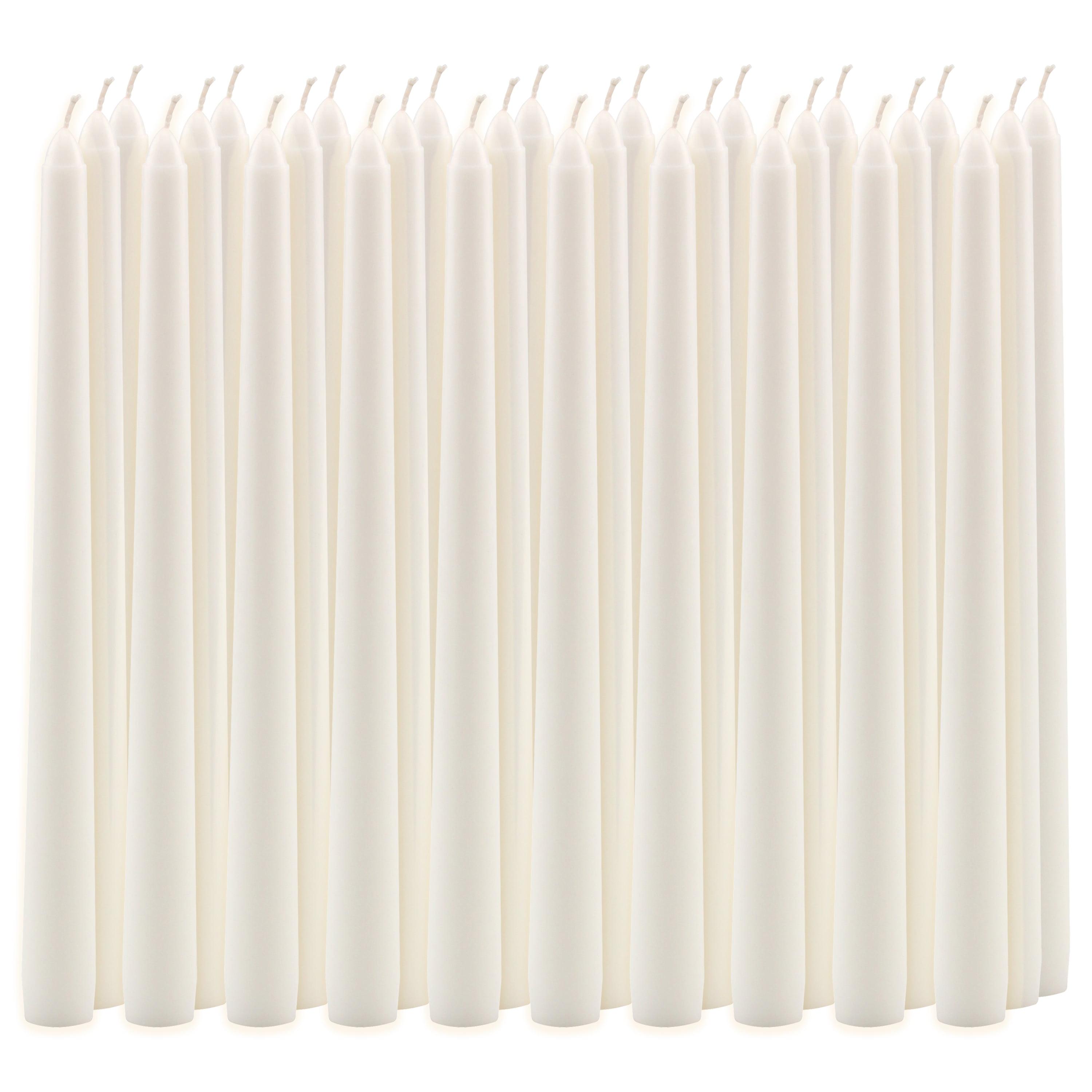 Elegant White Paraffin Wax 10" Dripless Taper Candles, 30-Pack