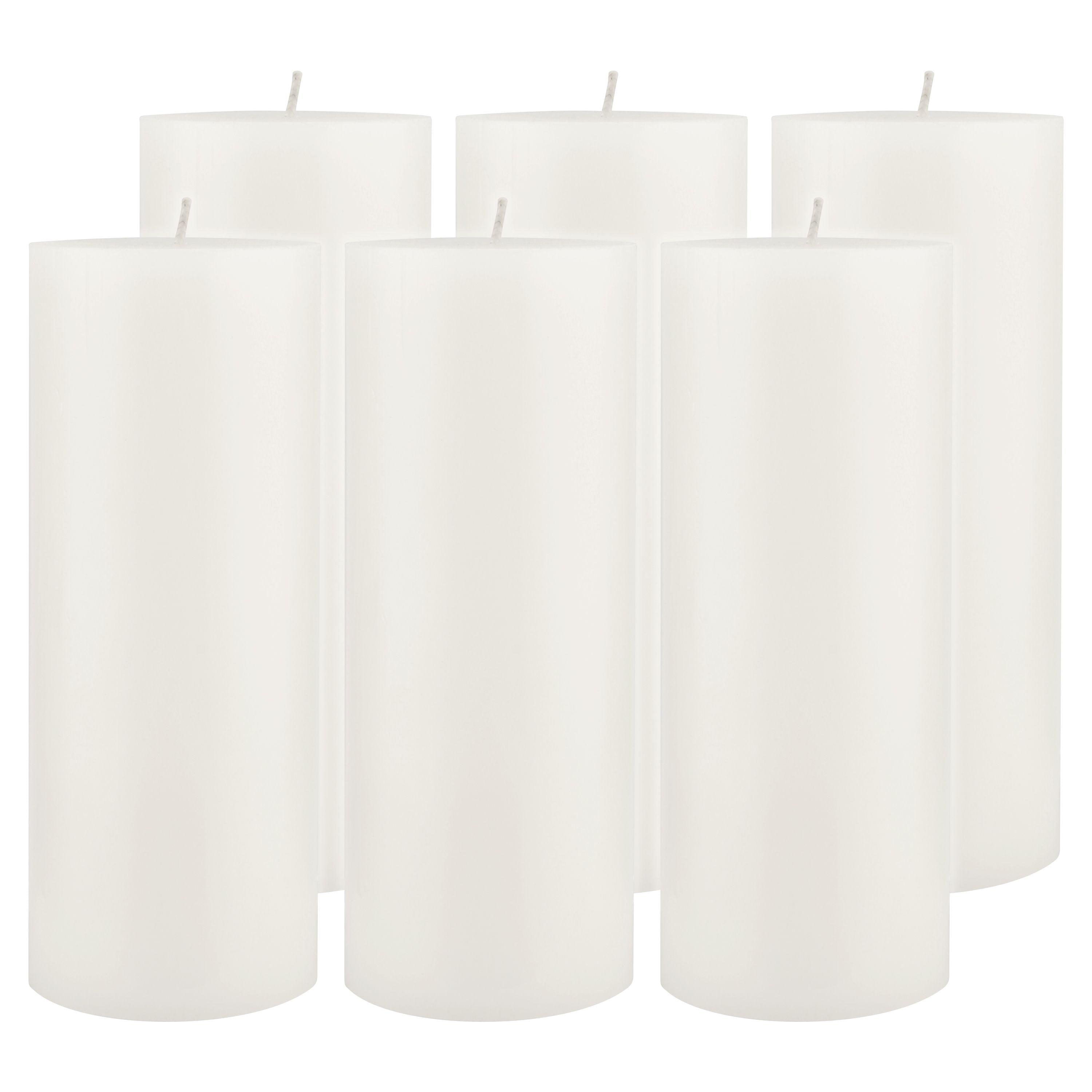 Set of 6 Tall White Unscented Paraffin Pillar Candles