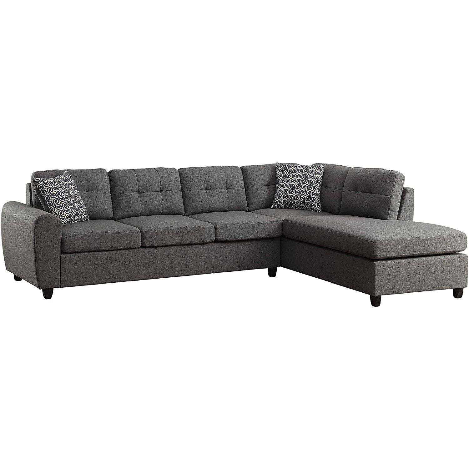 Gray Linen-Like Fabric Right Facing Sectional Sofa with Chaise