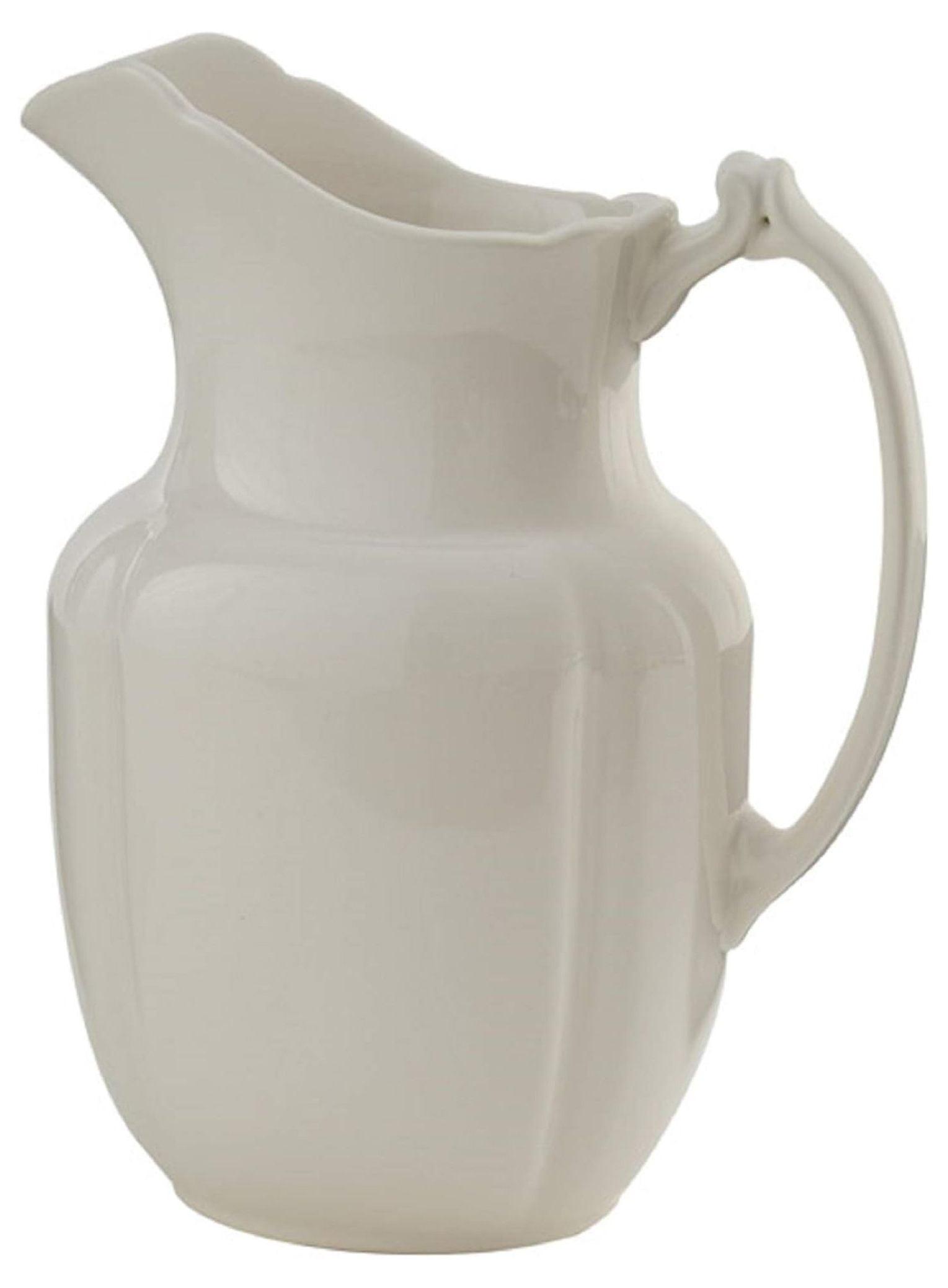 Creamy White Stoneware Water Pitcher with Handle