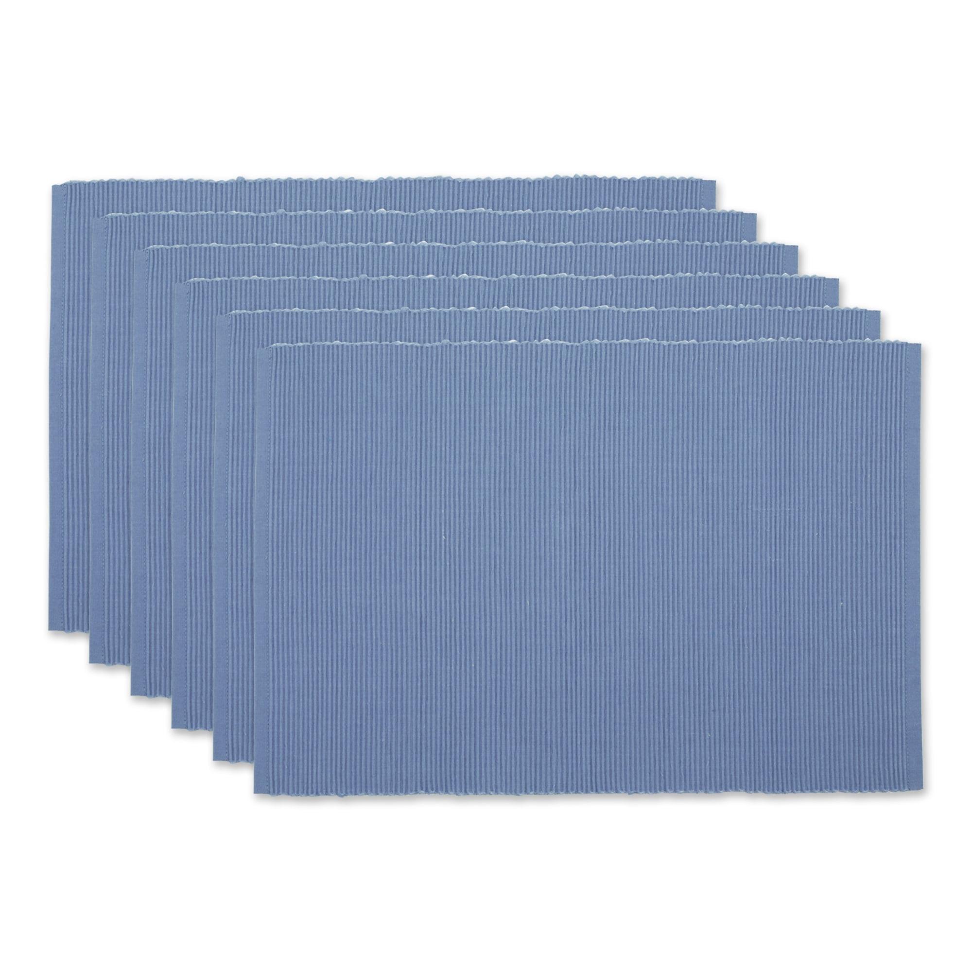 Stonewash Blue Rectangular Cotton Placemat Set 13x19" 6 Piece