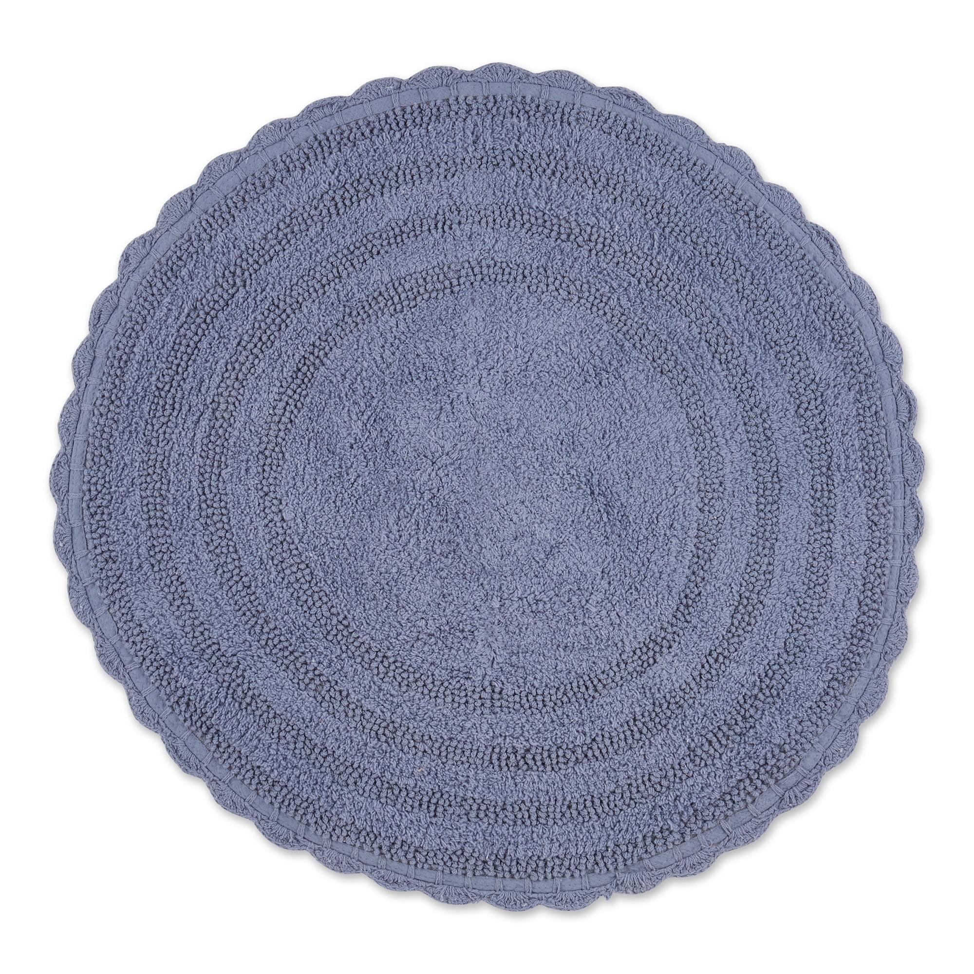 Stonewash Blue Crochet Cotton Round Bath Rug 27.5"