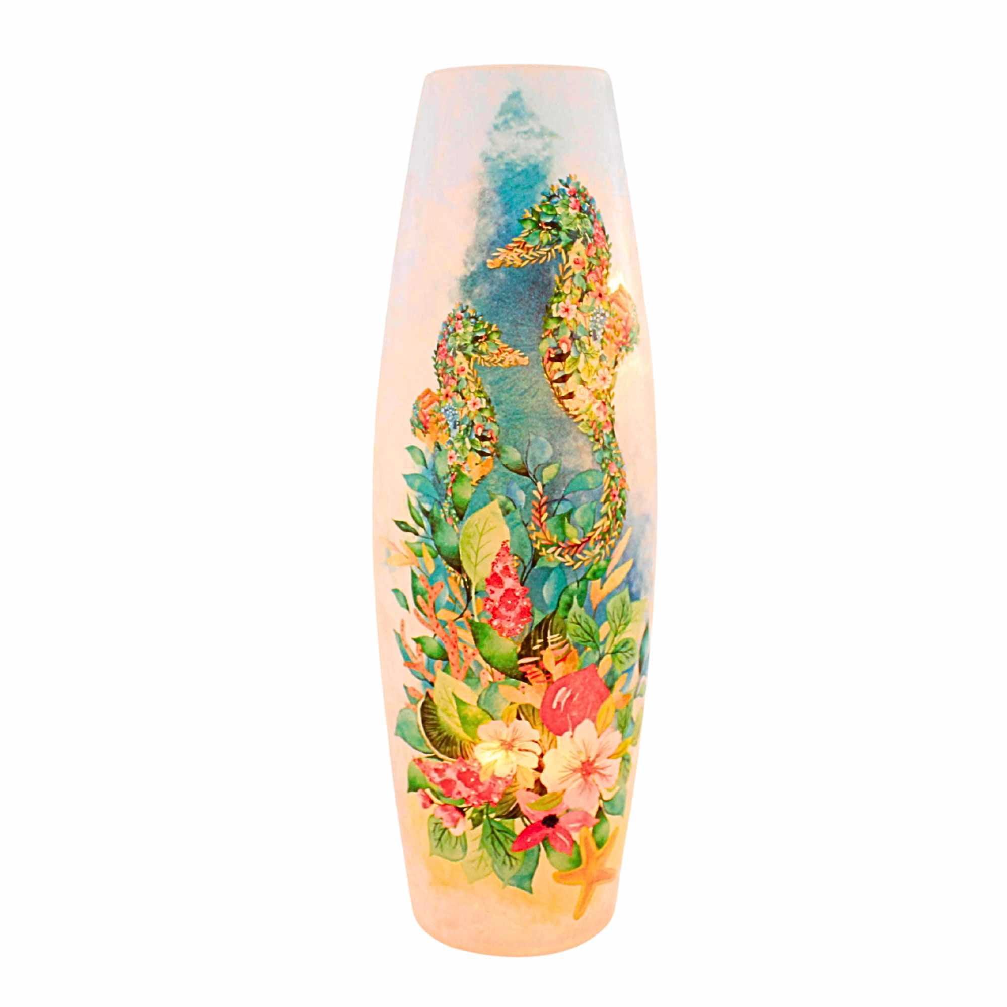 Stony Creek 12.0 Inch Saltwater Shores Tall Pre-Lit Vase Seahorse Flip Flops Shells Novelty Sculpture Lights