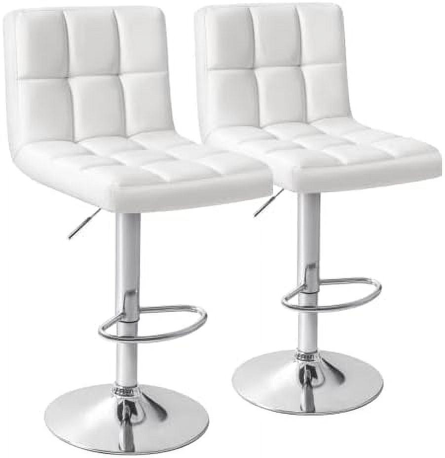 White Adjustable Swivel Metal and Leather Bar Stools, Set of 2