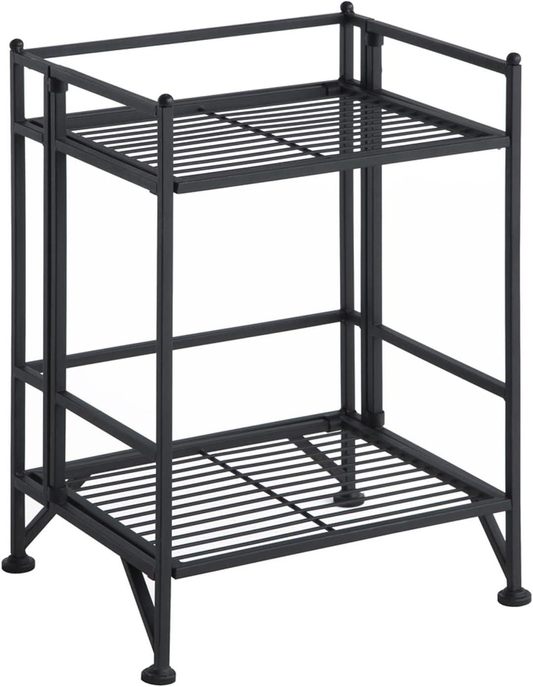 Adjustable Black 2-Tier Folding Metal Shelf