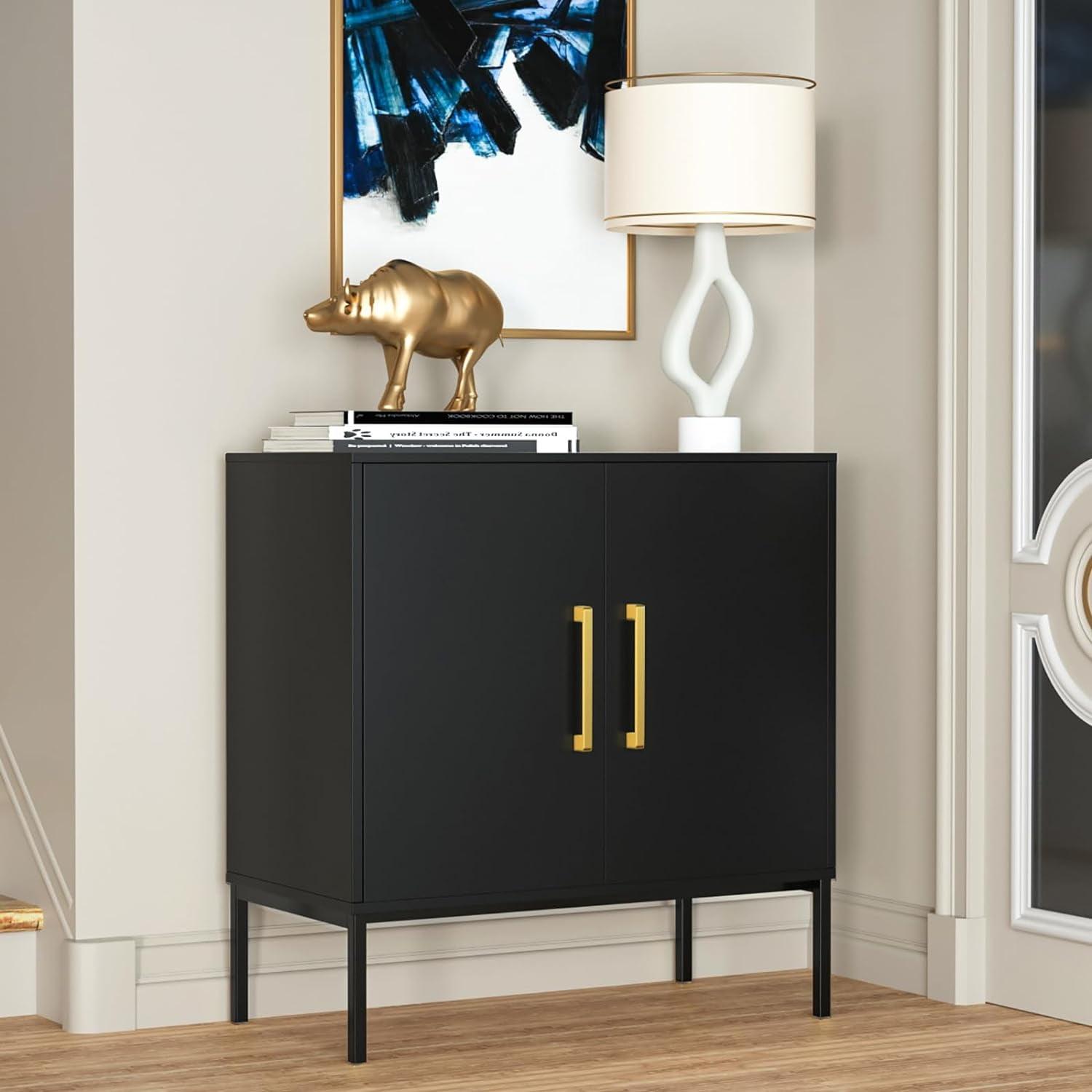 Sideboard Buffet Cabinet, Black Storage Cabinet with 2 Doors and Adjustable Shelves, Accent Cabinet for Dining Room,Hallway