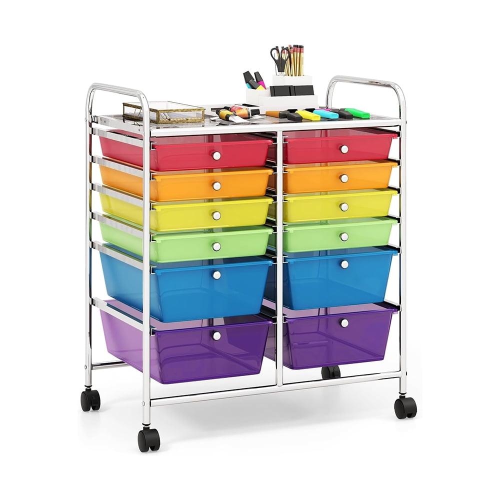 Multicolor 12-Drawer Rolling Storage Cart with Chrome Frame