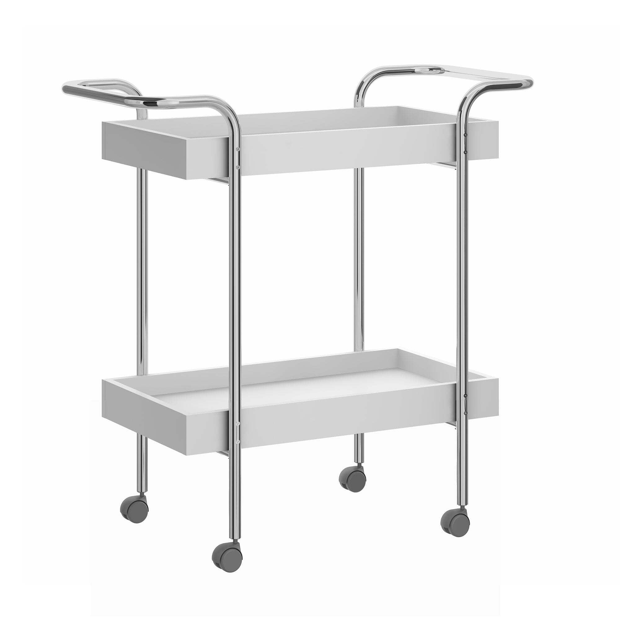 Storage Cart with 2 Tier Design and Metal Frame White/Chrome - The Urban Port: Universal Media Organizer with Casters