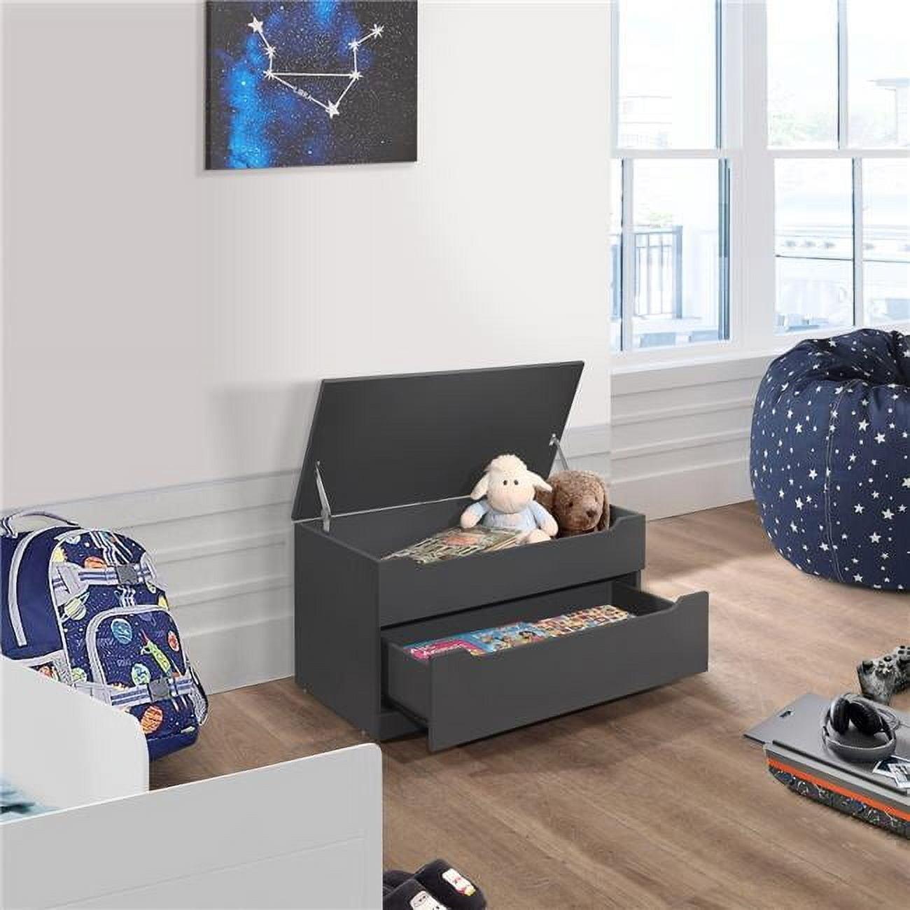 Kings Brand Furniture - Banco de Almacenamiento Chelsea, Caja de Juguetes, Cofre de Almacenamiento con Cajón para Sala de Juegos, Sala de Estar, Dormitorio, Gris