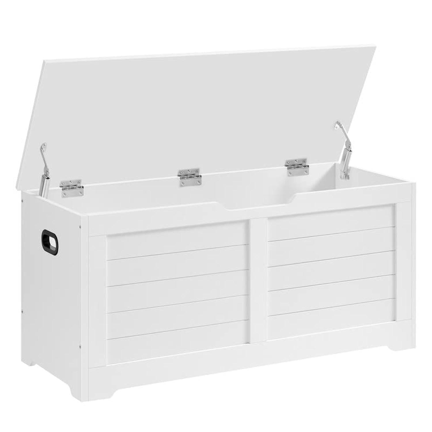 Storage Chest, Storage Trunk with 2 Safety Hinges, Organizer Bench for Entryway, 15.7 x 39.4 x 18.1 Inches, White