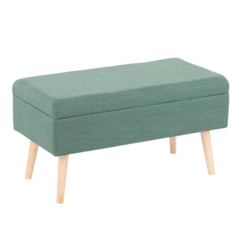 Contemporary Green Fabric Storage Bench with Natural Wood Legs