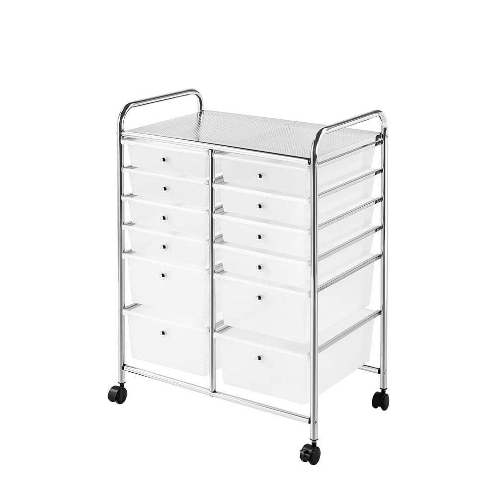 White 12-Drawer Rolling Storage Cart with Metal Frame