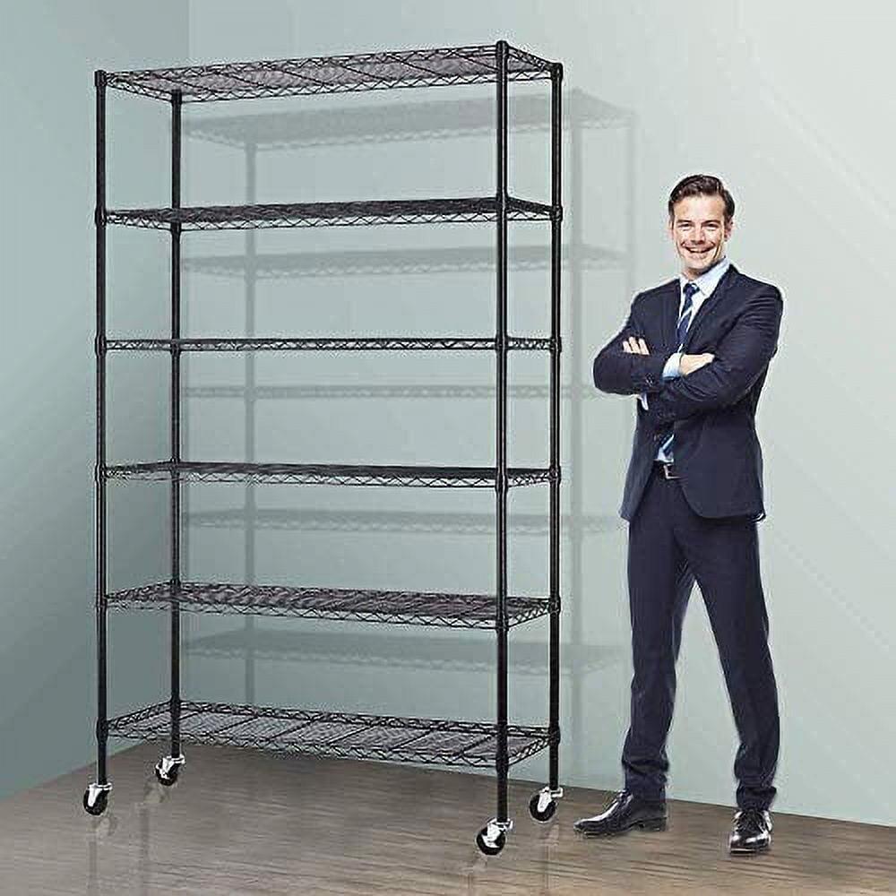 6-Tier Storage Shelves NSF Certified Wire Shelving Unit on Wheels Heavy Duty Metal Shelves Adjustable Steel Shelving 2100Lbs Capacity for Closet Pantry Basement- (18"x48"x82", Black)