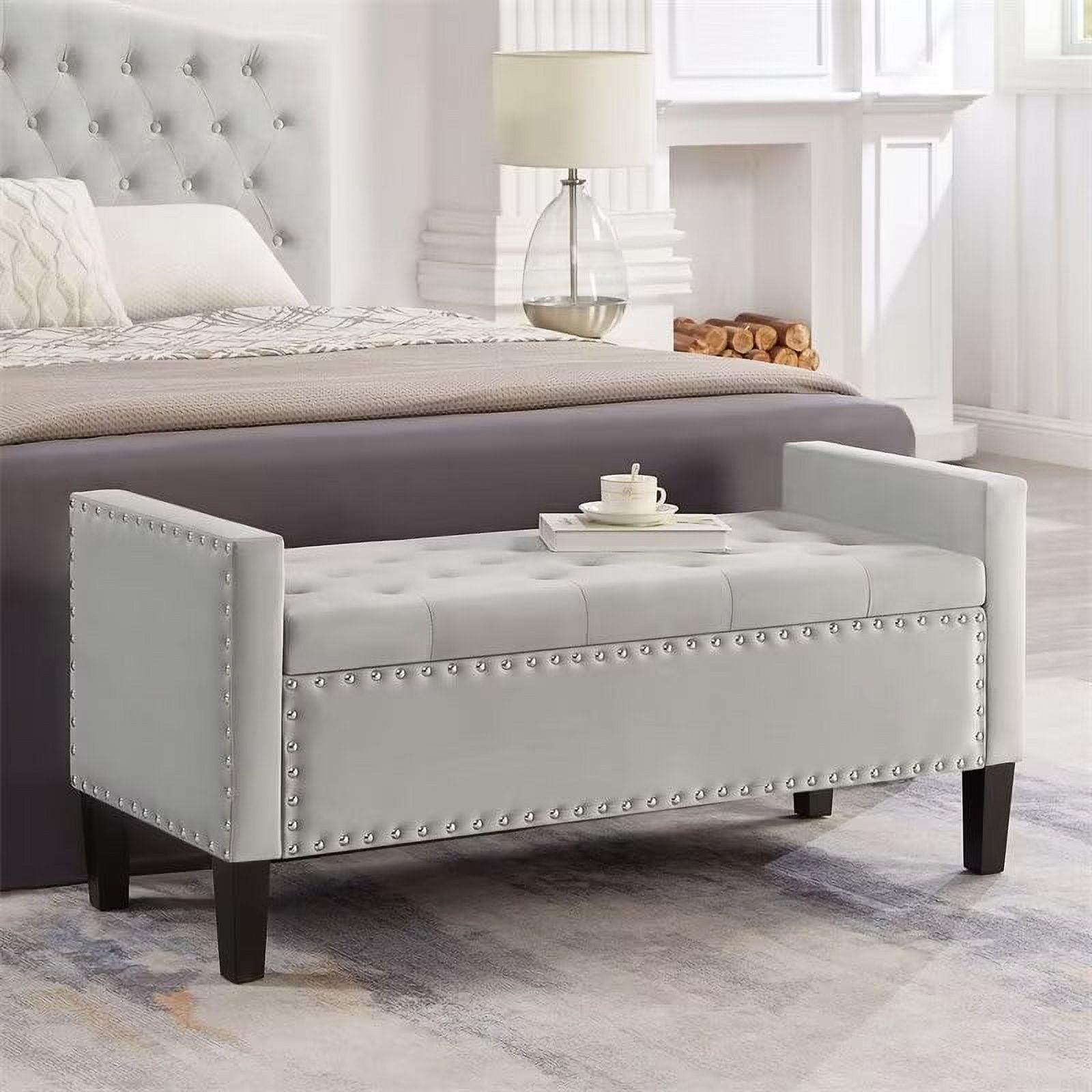 Gray Velvet 48" Backless Storage Bench with Nail Trim