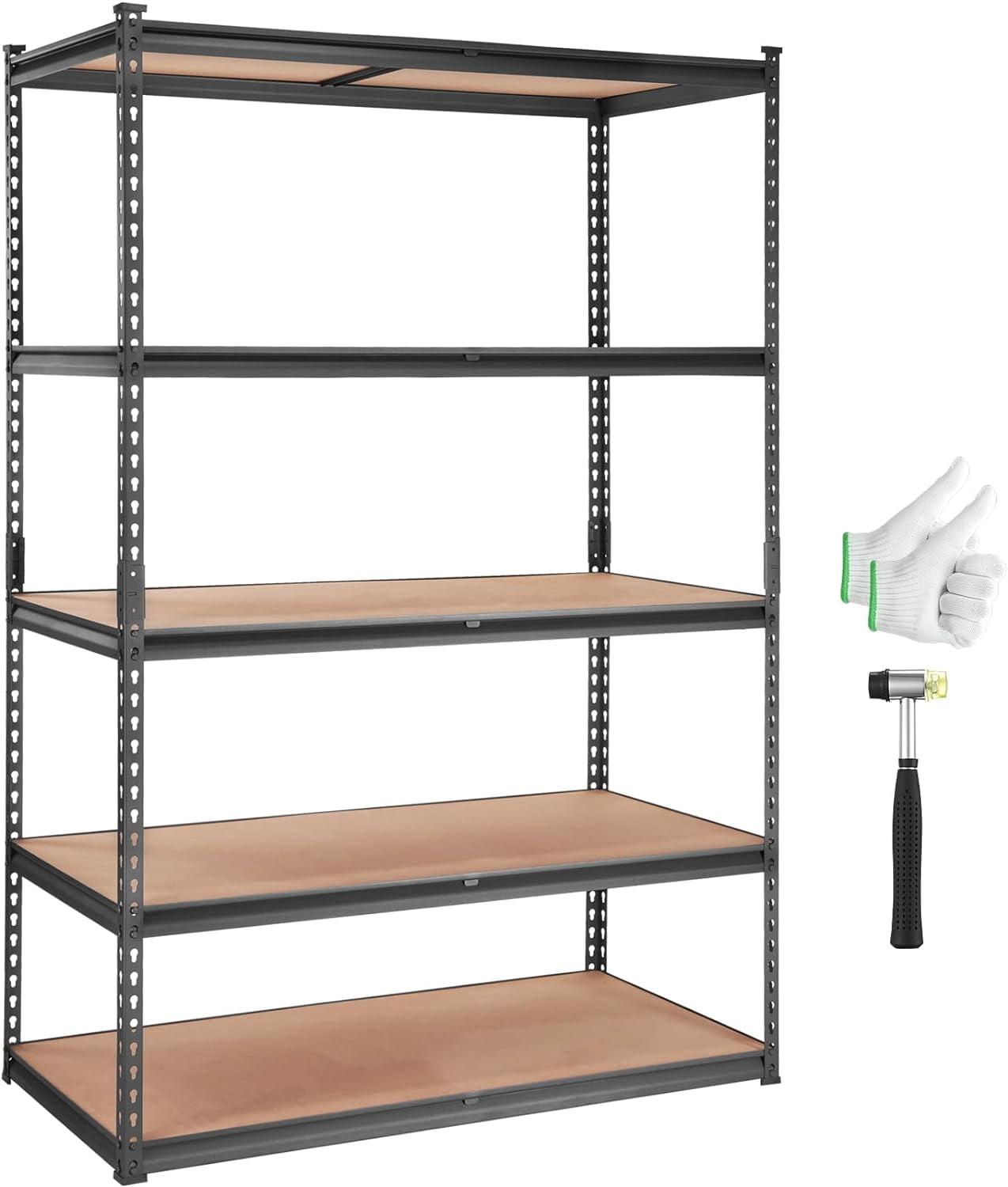RIEDHOFF Storage Shelving Unit, 5-Tier Adjustable, 2000 lbs Capacity, Heavy Duty Garage Shelves Metal Organizer Utility Rack, Black, 48" L x 24" W x 72" H for Kitchen Pantry Basement Bathroom Laundry