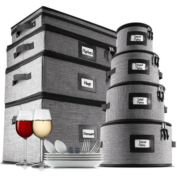 8 Piece Fabric Dinnerware Storage Set with Felt Dividers Included