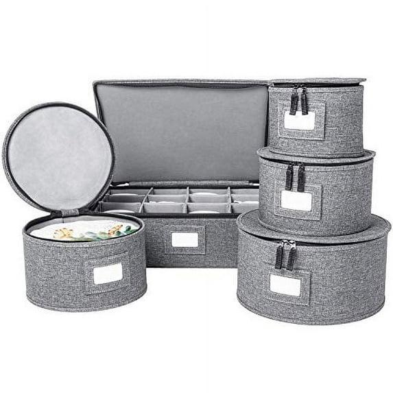 Storagelab China Storage Set, Hard Shell and Stackable, Felt Plate Dividers Included, Gray