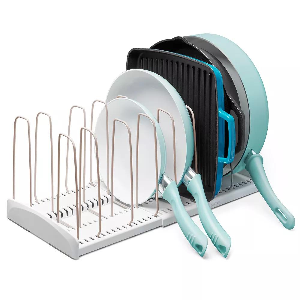 Adjustable White Expandable Cookware Rack with Steel Dividers