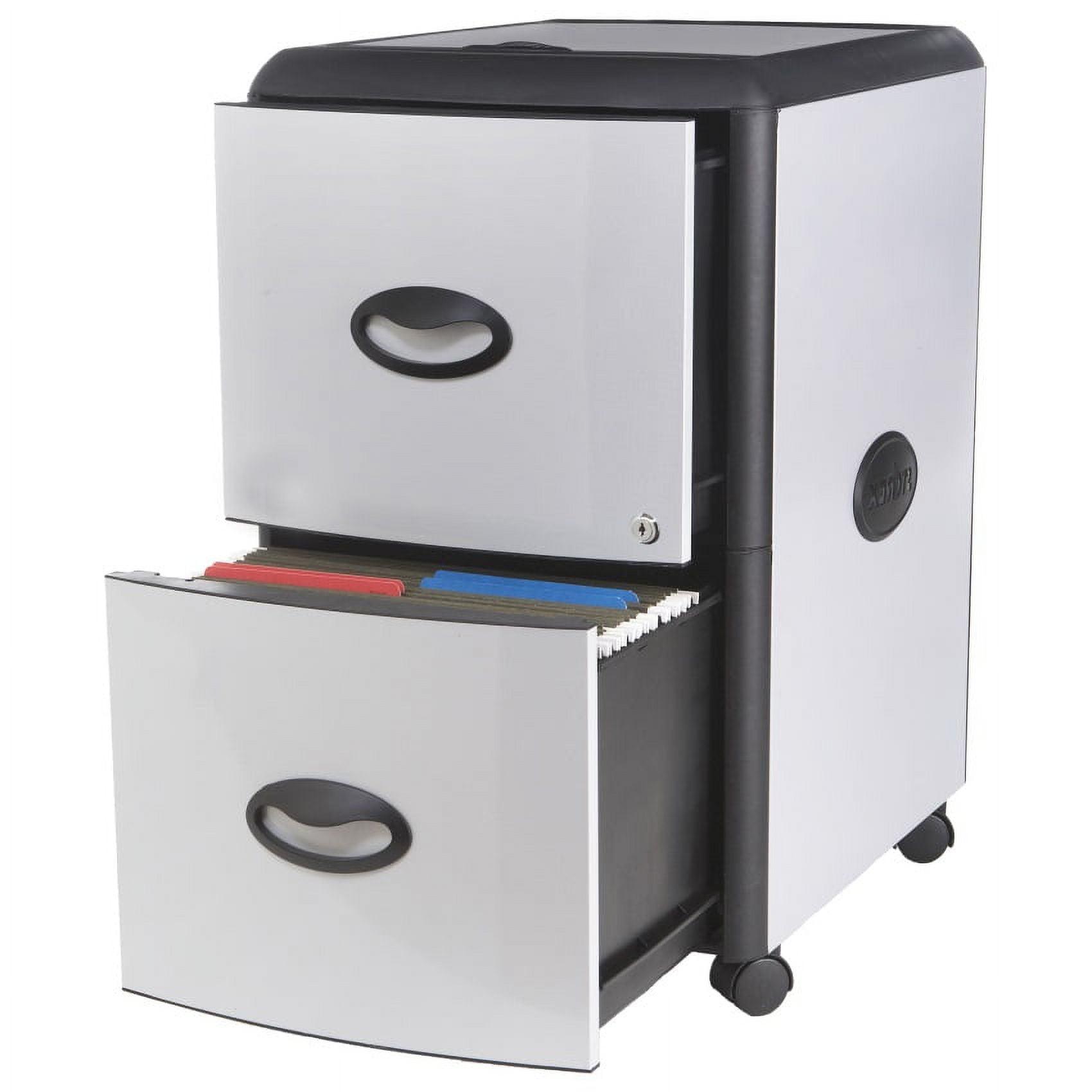 Storex 2-Drawer Mobile File Cabinet with Lock, Metal Accent Panels, with Extra Storage