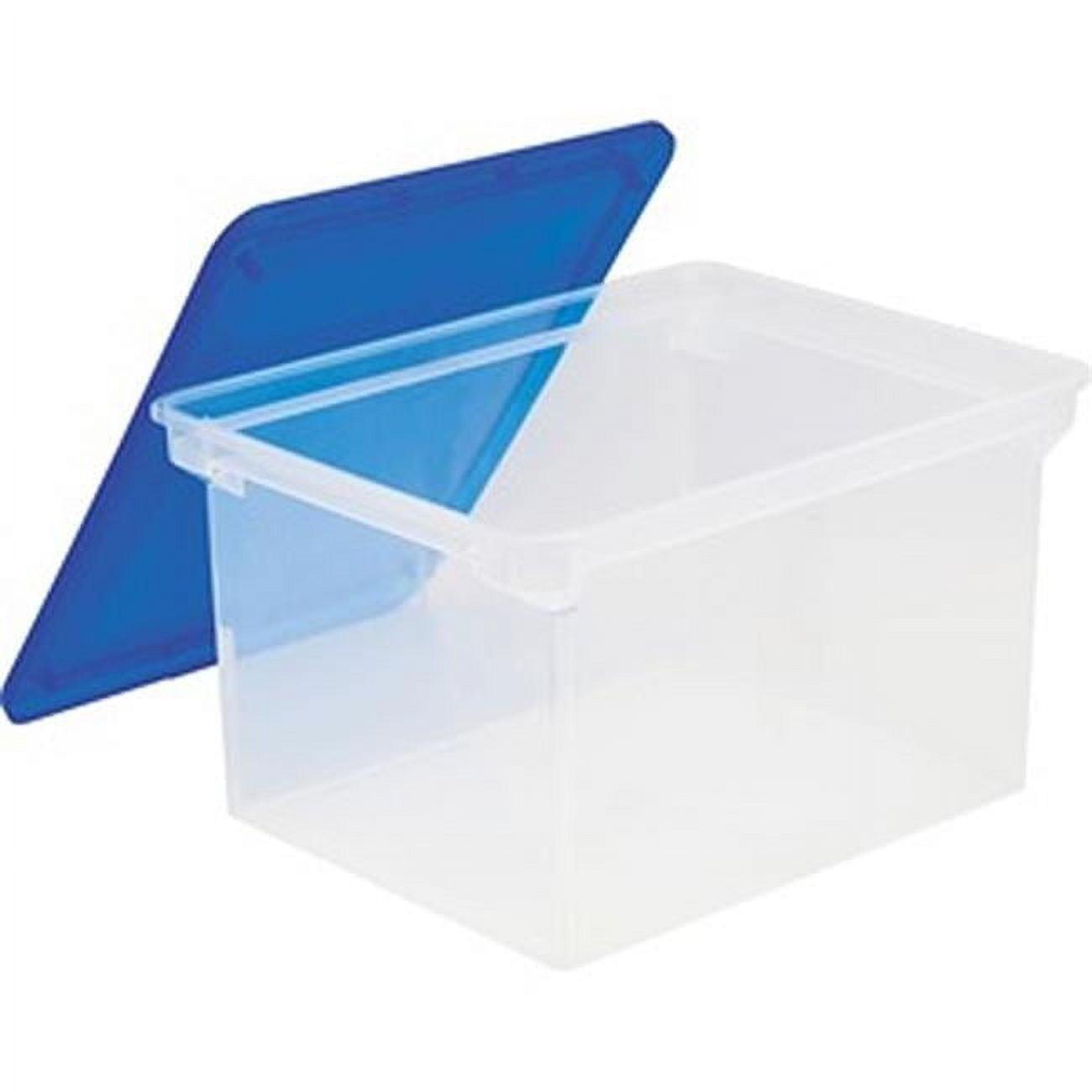 Storex Plastic File Tote Storage Box Letter/Legal Snap-On Lid Clear/Blue 61508U01C