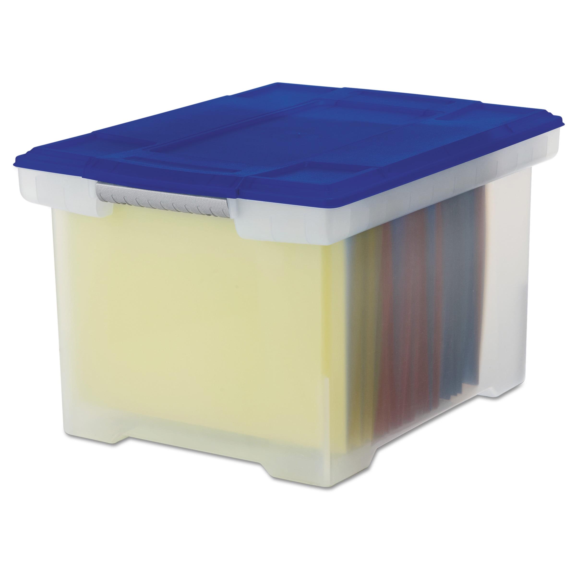 Storex Plastic File Tote Storage Box Letter/Legal Snap-On Lid Clear/Blue 61508U01C