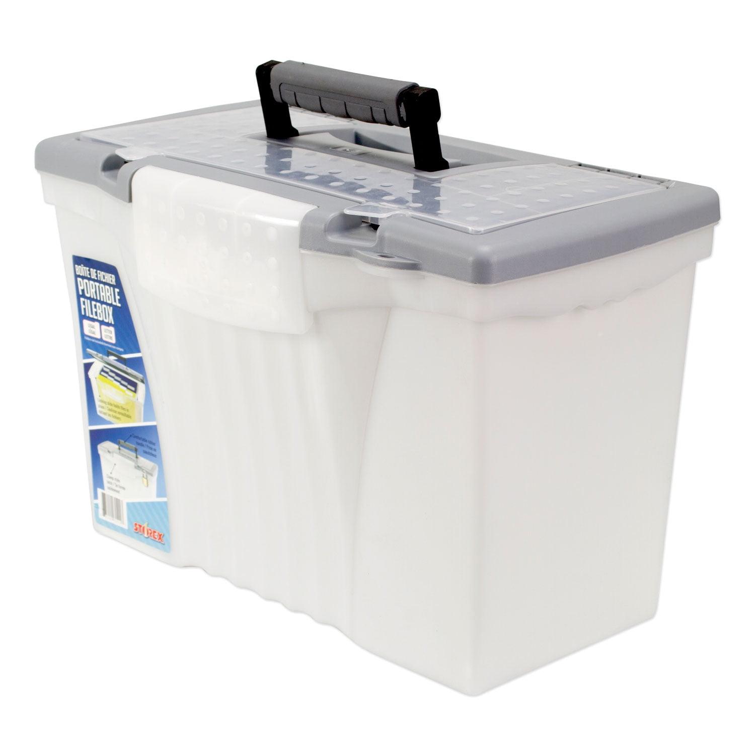 Clear and Silver Portable File Box with Organizer Lid