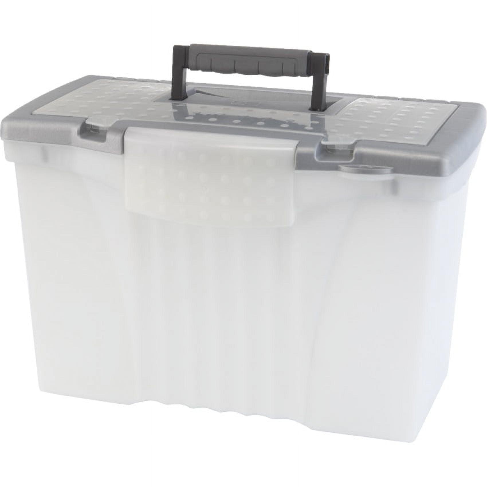 Clear and Silver Portable File Box with Organizer Lid