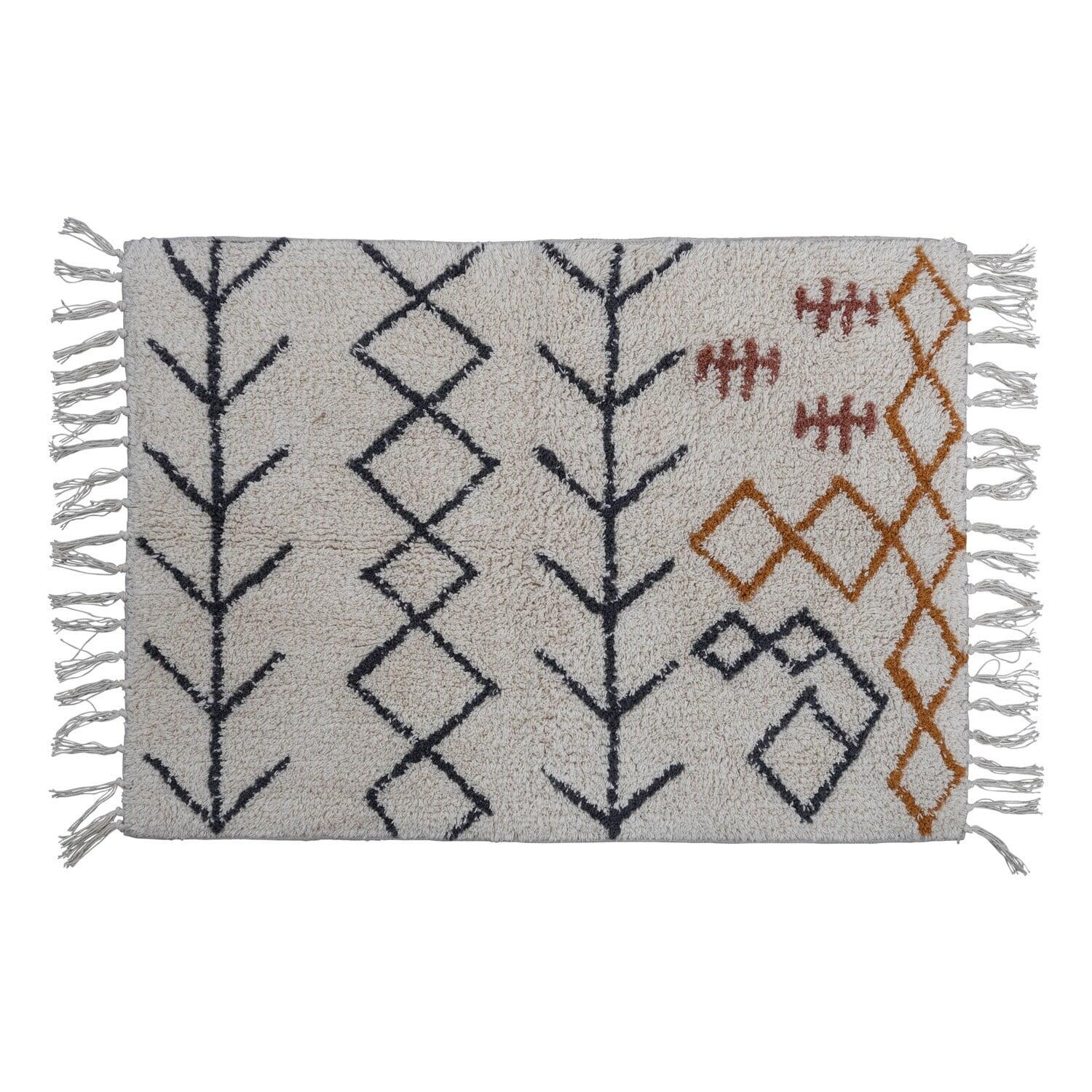 Storied Home Multicolor Abstract Cotton Tufted Bath Rug with Fringe