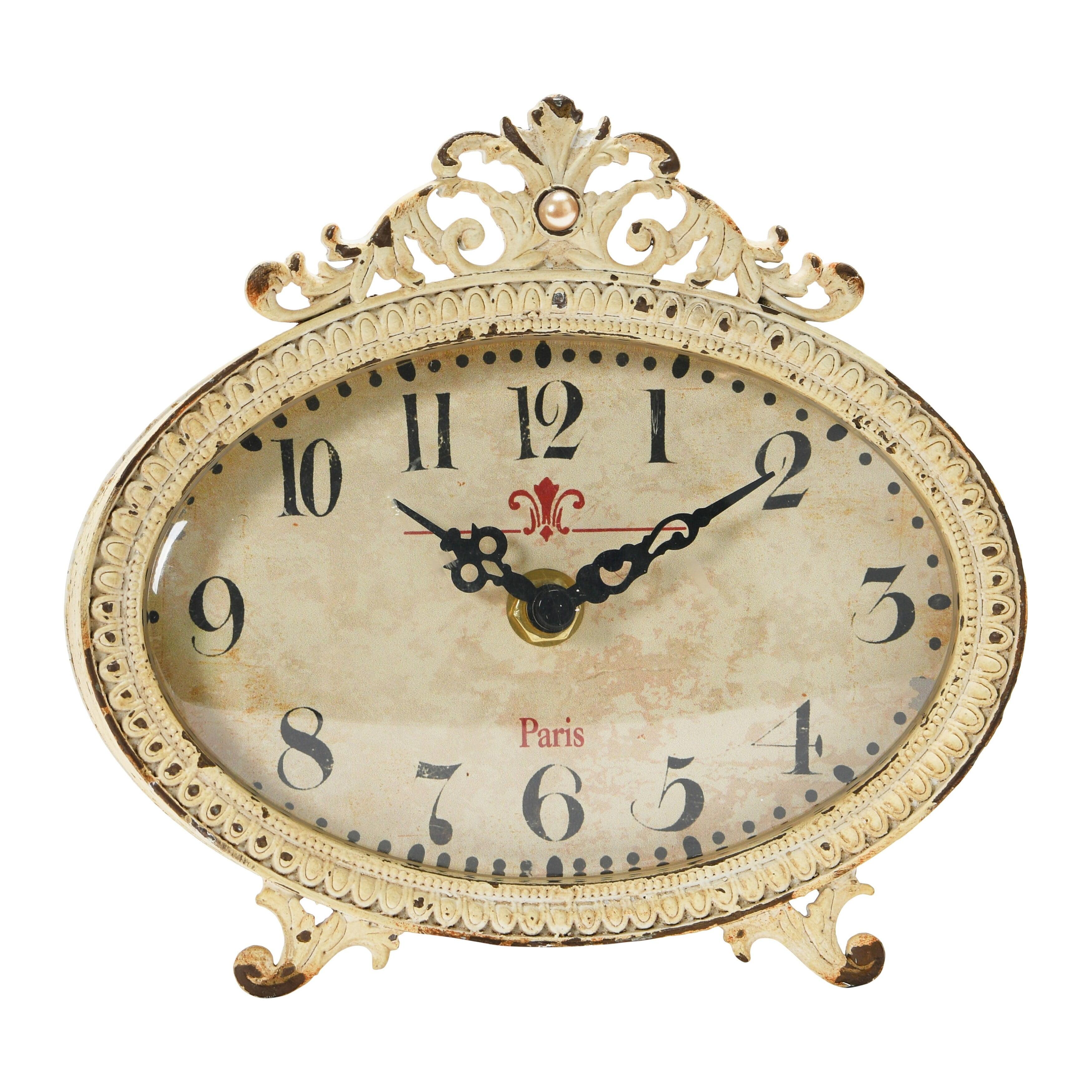 Storied HomeDistressed Pewter Mantel Clock, Cream