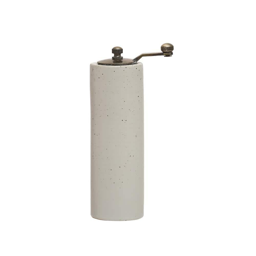 White Stoneware and Metal Salt and Pepper Grinder