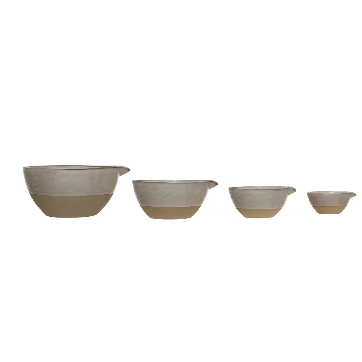 Reactive Glaze White and Beige Ceramic Batter Bowls Set