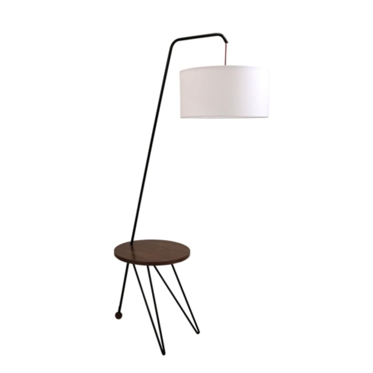 Arc 70" White and Walnut Wood Floor Lamp with Table