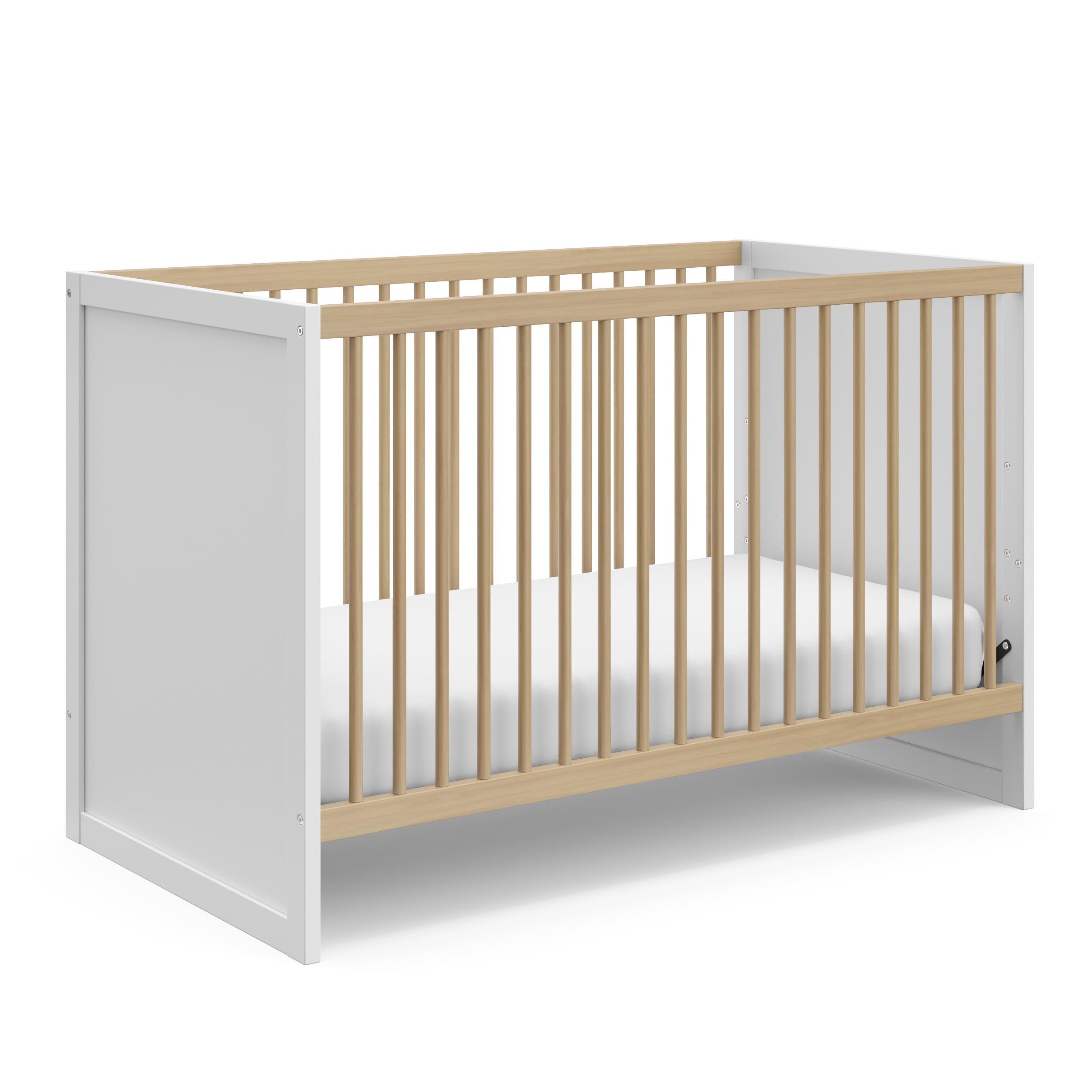 White and Driftwood 3-in-1 Convertible Crib with Adjustable Base