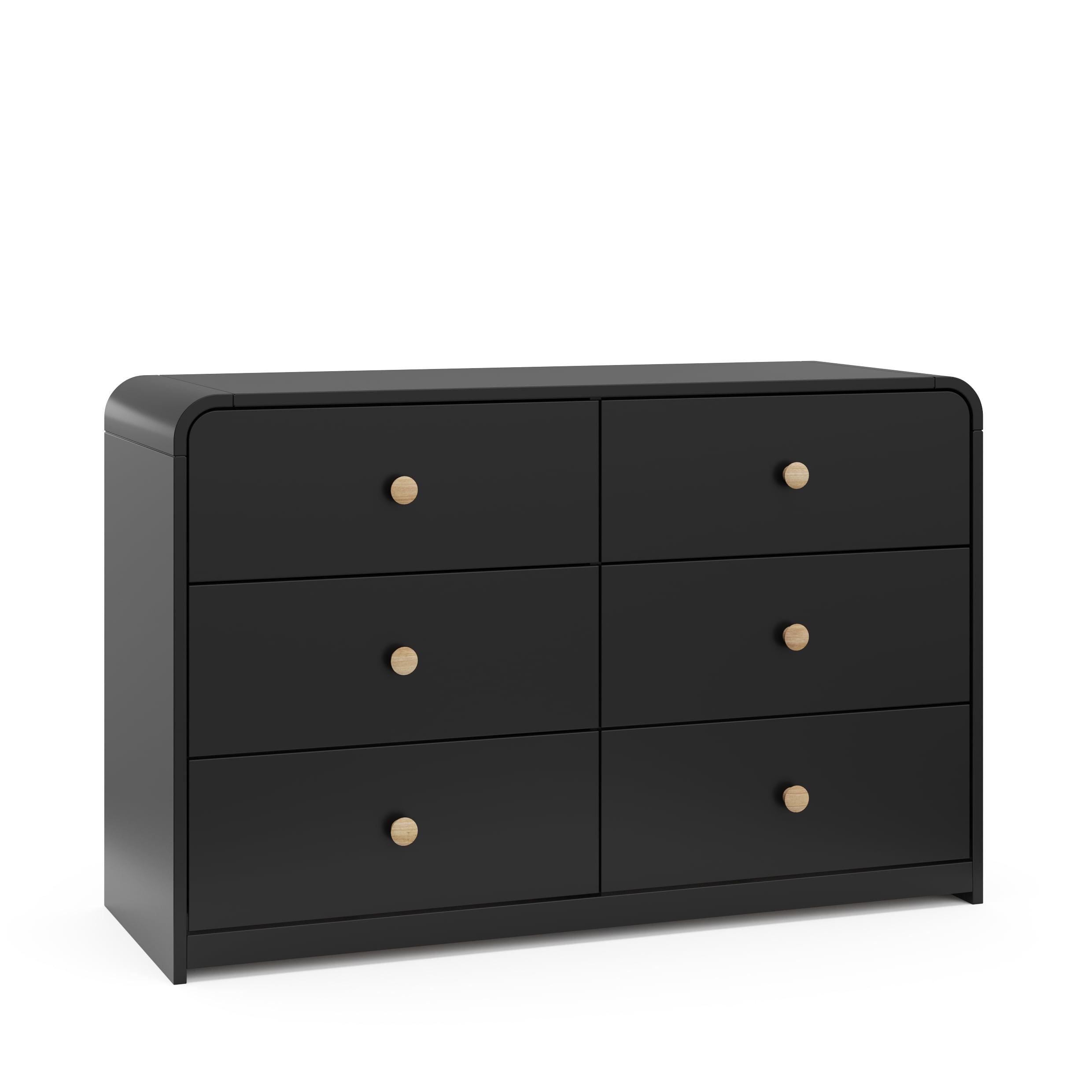 Black Pine Double Dresser with Natural Rubberwood Knobs