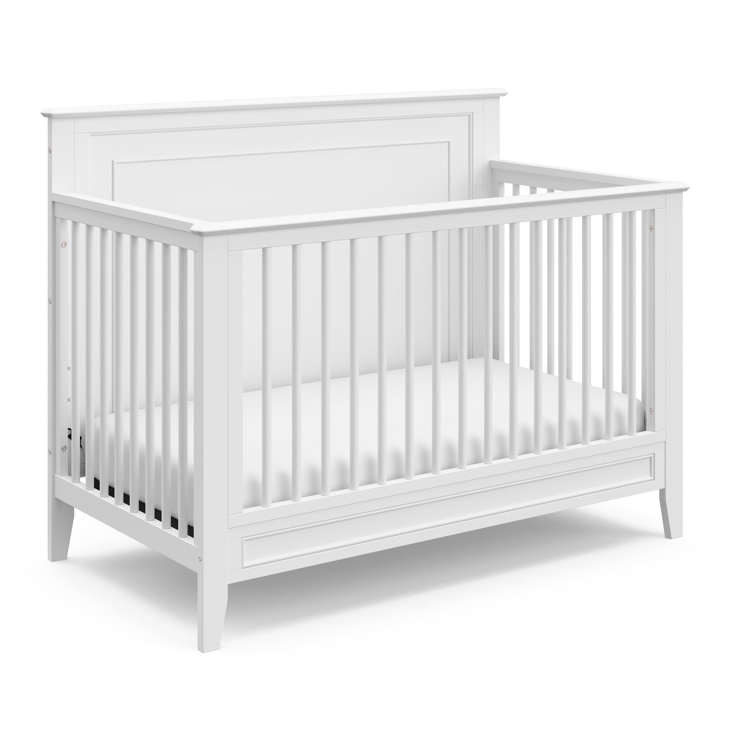 White 5-in-1 Convertible Crib with Mattress Protector