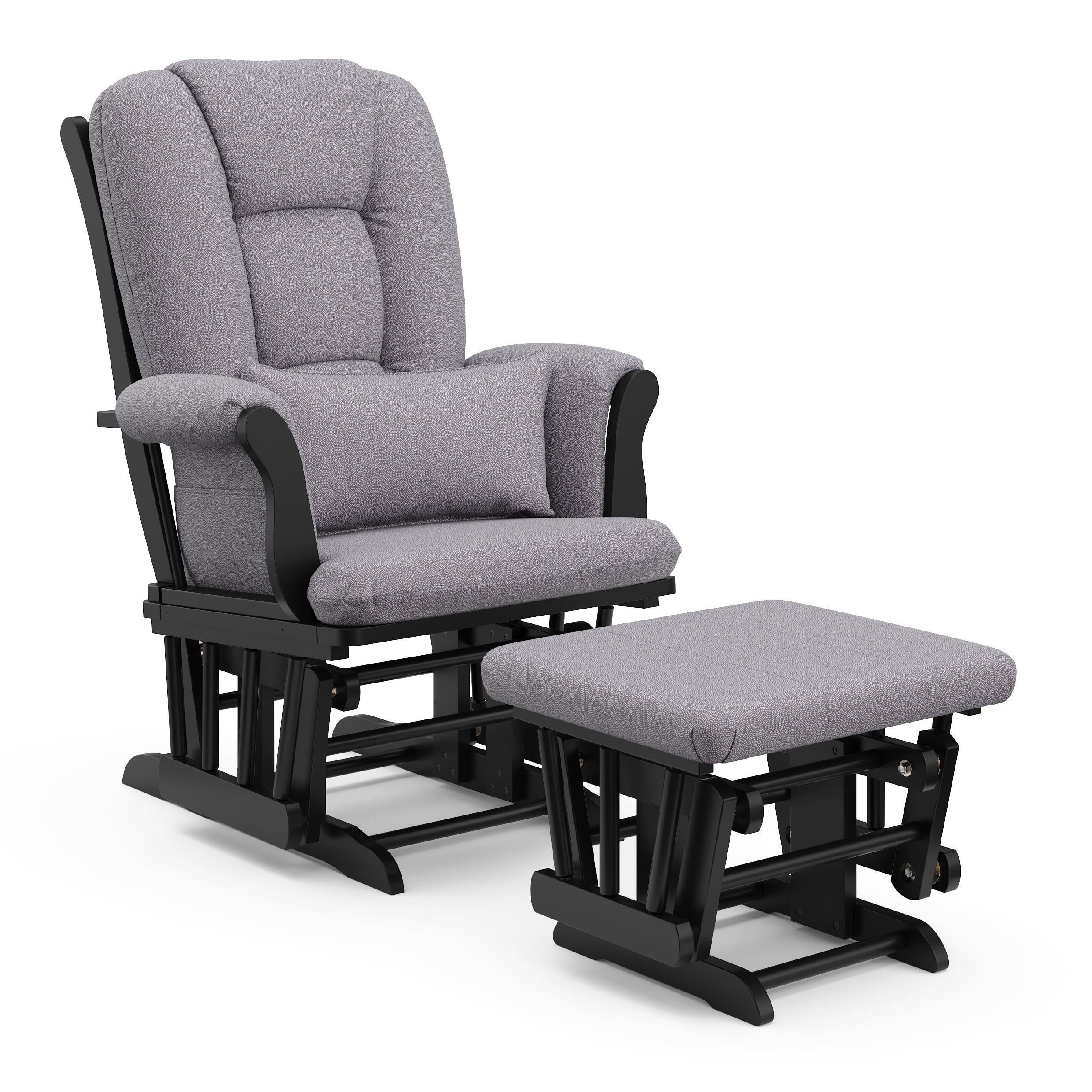 Black and Slate Gray Wood Nursery Glider with Ottoman