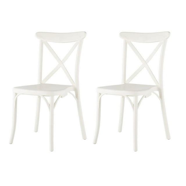 Strata Furniture Traditional Polypropylene Patio X-Chair in White (Set of 2)
