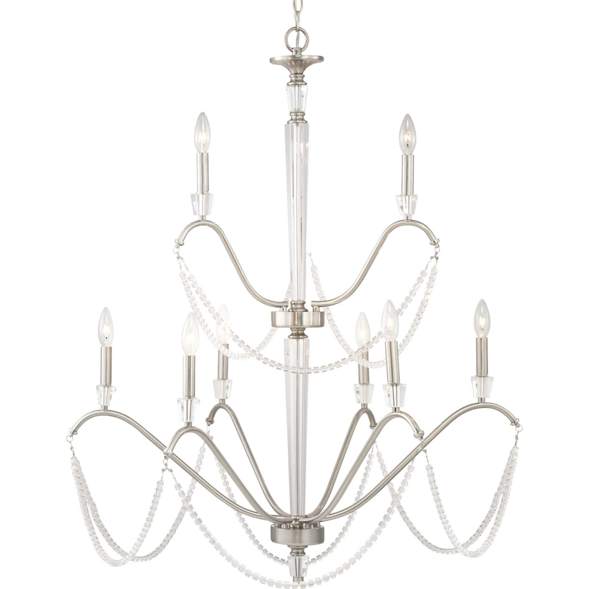 Brushed Nickel and Crystal Nine-Light Candle Chandelier