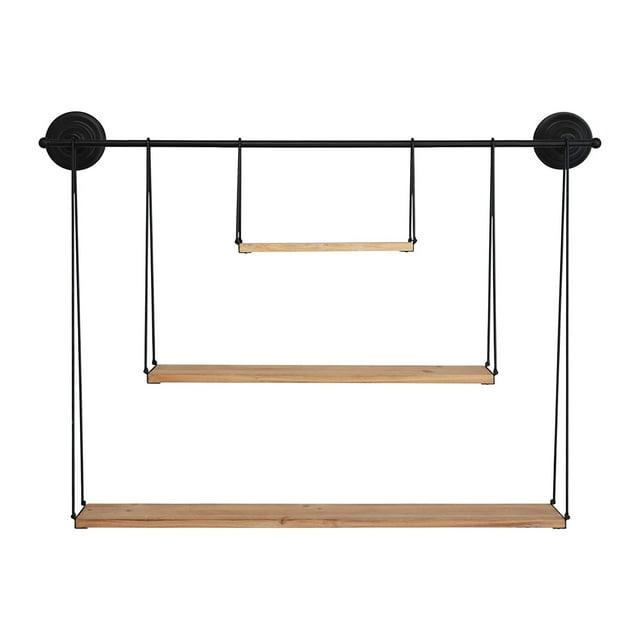 Stratton Home Decor Large 3 Tier Metal and Wood Hanging Wall Shelf, Black